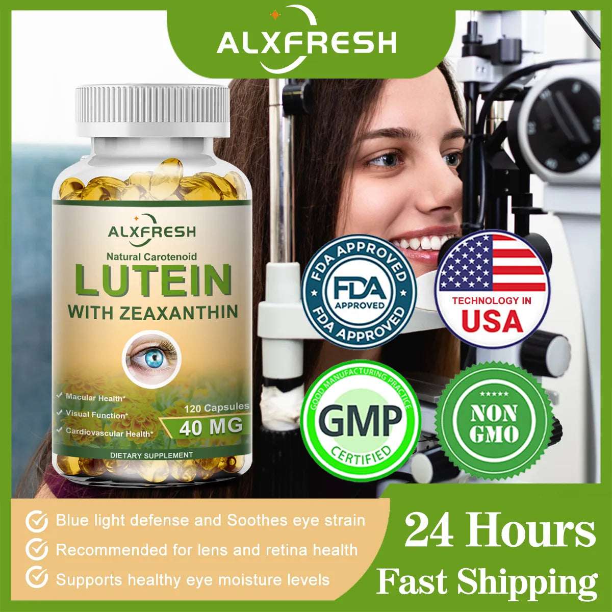 Lutein Zeaxanthin Capsules for Eye Strain Dry Eyes Support Anti-Aging Relieve Stress Macular Health Vision Care